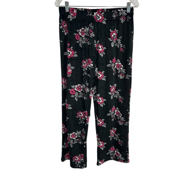 Nicole Miller New York Floral Pajama Set Long Sleeve Top Pants Black Pink Sz M - Picture 3 of 13